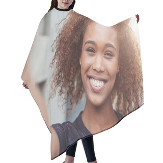 Personality  Woman Taking Selfie Out In City Hair Cutting Cape