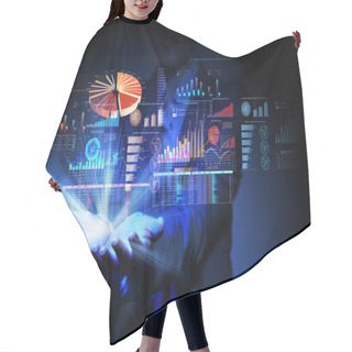 Personality  Business Woman With Financial Symbols Around Hair Cutting Cape