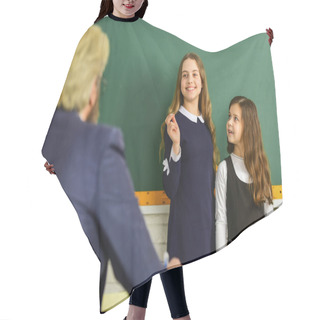 Personality  Study Together. Back To School. Help And Support. Effectively Use Primary Sources. Teacher And Kids Classroom. Discussion Group Of Children And Teacher. Dialogue And Communication. Daily School Life Hair Cutting Cape