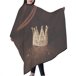 Personality  Little Crown On Brown Satin, Silk Background. Fairytale Hair Cutting Cape