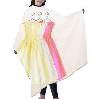 Personality  Dresses On The Hanger In Pastel Colors Painted In Watercolor Hair Cutting Cape