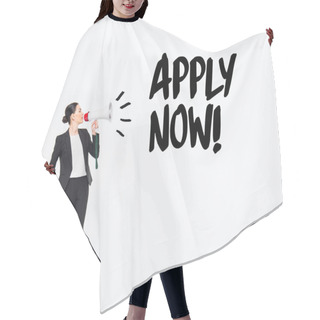 Personality  Businesswoman Holding Megaphone Hair Cutting Cape