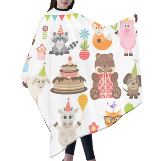 Personality  Set Of Different Animals On Birthday Party Hair Cutting Cape