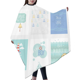 Personality  Colorful Cards With Nautical Design Elements, Set Hair Cutting Cape