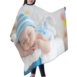 Personality  Little Baby Boy With Knitted Hat, Sleeping With Cute Teddy Bear Hair Cutting Cape