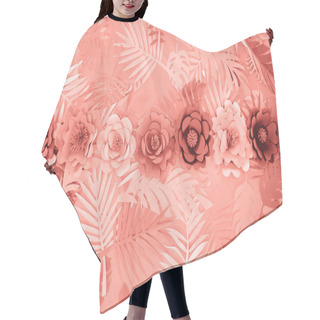 Personality  Flat Lay With Coral Tropical Paper Cut Palm Leaves And Flowers, Minimalistic Background Hair Cutting Cape