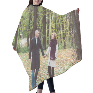 Personality  Mature Couple Walking In Autumn Park Hair Cutting Cape