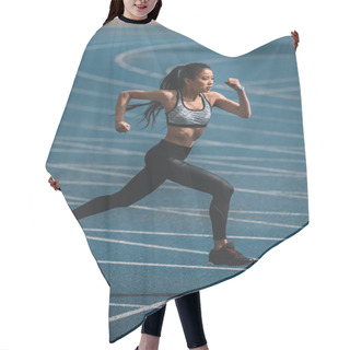 Personality  Sportswoman Training On Running Track Hair Cutting Cape