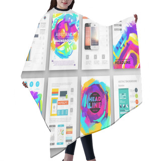 Personality  Set Of Templates With Watercolor Paint Splashes Hair Cutting Cape