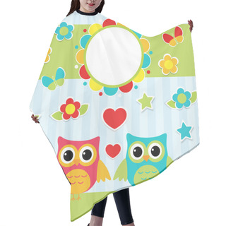 Personality  Illustration With Couple Of Cute Owls Hair Cutting Cape
