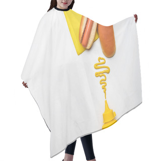 Personality  Top View Of Tasty Hot Dog With Mustard On White Marble Surface Hair Cutting Cape