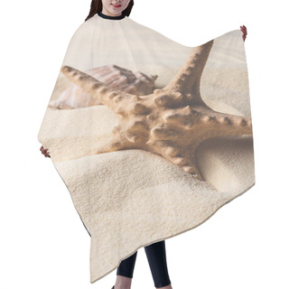 Personality  Summer Theme Template With Starfish And Shell On Sandy Beach Hair Cutting Cape