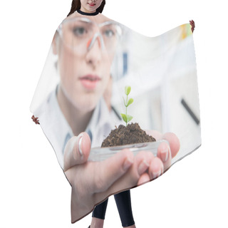 Personality  Female Scientist With Green Plant Hair Cutting Cape