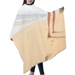 Personality  Beach Travel - Woman Walking On Sand Beach Closeup Hair Cutting Cape