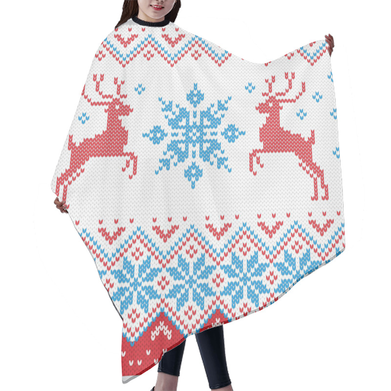 Personality  Traditional Christmas Knitted Ornamental Pattern With Snowflakes And Deer Vector Hair Cutting Cape