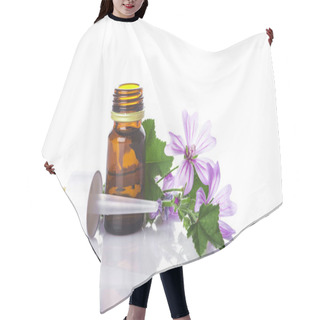 Personality  Dropper Bottle With Mallow Malva Extract Or Essential Oil Isolated On A White Background Hair Cutting Cape