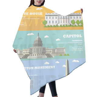 Personality  Washington DC Tourist Landmark Banners. Vector Illustration. Capitol, White House. Hair Cutting Cape