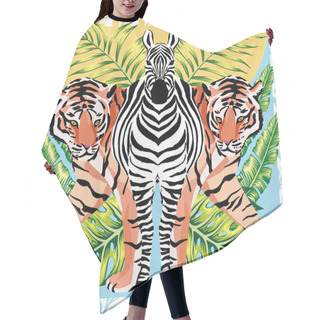 Personality  Zebra And Tiger With Tropical Leaves, Sun Mirror Style Hair Cutting Cape
