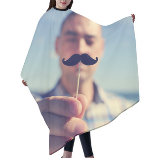Personality  Young Man With A Fake Moustache Hair Cutting Cape