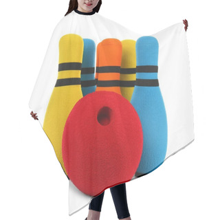 Personality  Toy Bowling Ball And Pins On White Background Hair Cutting Cape