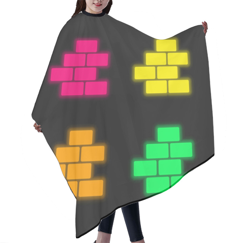Personality  Bricks four color glowing neon vector icon hair cutting cape