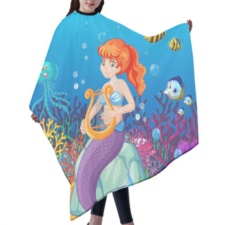 Personality  Set Of Sea Animals And Mermaid Cartoon Character On Sea Background Illustration Hair Cutting Cape