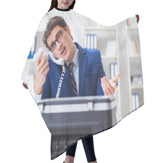 Personality  Businessman Angry At Copying Machine Jamming Papers Hair Cutting Cape