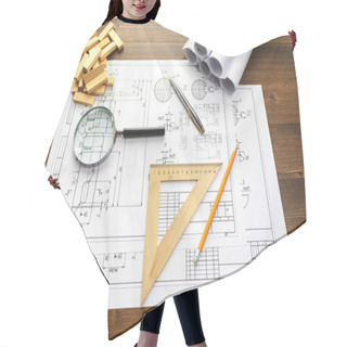 Personality  Engineering Drawing Equipment, Paper, Ruler And Pencil Hair Cutting Cape