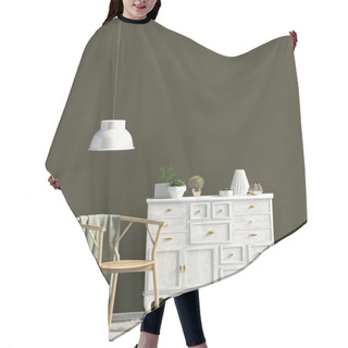 Personality  Modern Interior With Dresser. Wall Mock Up. 3d Illustration. Hair Cutting Cape