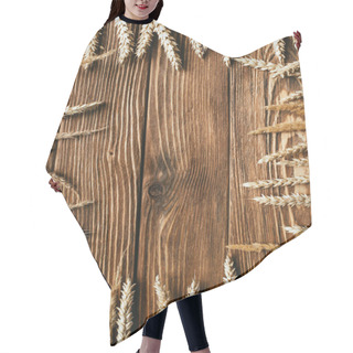 Personality  Top View Of Wheat Ears Frame On Wooden Background Hair Cutting Cape