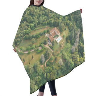 Personality  Aerial View Of Villa With Swimming Pool Between Forest In Italy  Hair Cutting Cape