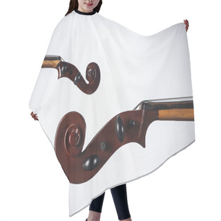 Personality  Close Up Of Classic Violoncello With Bow On White Background Hair Cutting Cape