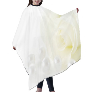Personality  Beautiful White Rose With Pearls Hair Cutting Cape