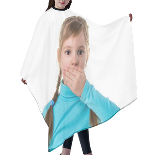 Personality  Closeup Scared Girl Covering Her Mouth With Hand On White Landscape Background Hair Cutting Cape
