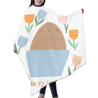 Personality  Happy Easter - Cute Vector Illustration. Holiday Background With Egg And Floral Wreath Hair Cutting Cape