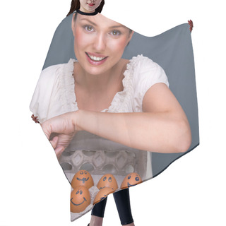 Personality  Portrait Of Young Pretty Business Woman Against Grey Background Hair Cutting Cape