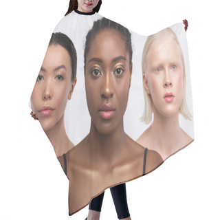 Personality  Three Women With Different Complexion Posing Together Hair Cutting Cape
