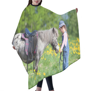 Personality  Child And Small Horse In The Field Hair Cutting Cape