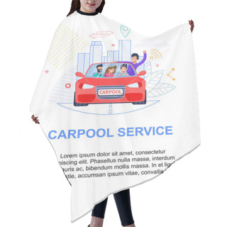 Personality  Carpool Service Banner. Red Car With People. Flat Hair Cutting Cape