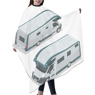 Personality  Recreational Vehicles For Family Tourism And Vacation. Flat 3d Vector Isometric Illustration Hair Cutting Cape