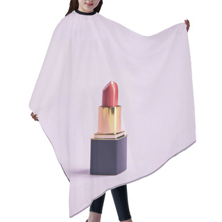 Personality  Single Opened Tube Of Red Lipstick On Purple Hair Cutting Cape