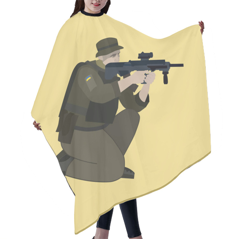 Personality  Illustration Of Soldier With Ukrainian Flag On Uniform Protecting Country On Yellow Hair Cutting Cape