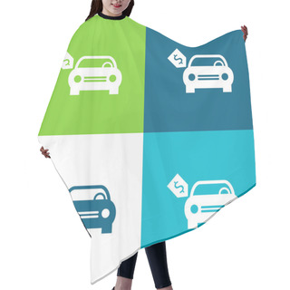 Personality  Brand New Car With Dollar Price Tag Flat Four Color Minimal Icon Set Hair Cutting Cape