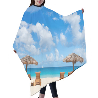 Personality  Chairs And Umbrellas On Tropical Beach Hair Cutting Cape