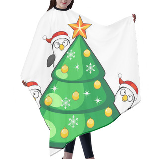 Personality  Three Penguins And Christmas Tree Hair Cutting Cape