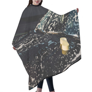 Personality  Yellow Sponge On Wet And Luxury Black Automobile In Car Wash  Hair Cutting Cape