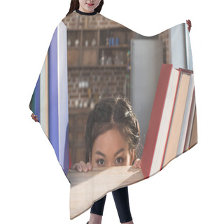 Personality  Student Hiding Behind Bookshelf  Hair Cutting Cape