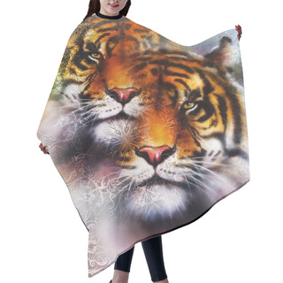 Personality  Tiger Collage On Color Abstract  Background And Mandala With Ornamet , Wildlife Animals. Hair Cutting Cape