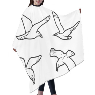 Personality  Cartoon Cute Doodle Seagulls Set. Sketchy Vector Funny Illustration. Isolated On White Background. Hair Cutting Cape