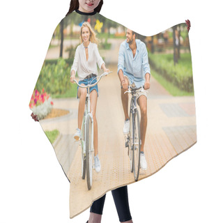 Personality  Happy Couple Riding Bicycles Hair Cutting Cape